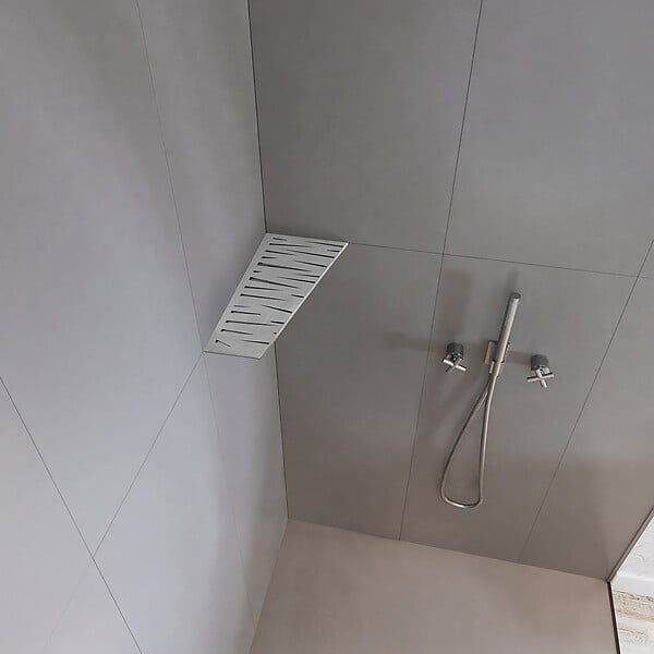 U-TILE - Etagère de douche en acier inox 26,2 x 12/7 cm x 2 mm - Rectangulaire design Tiger - fixation sans perçage - large