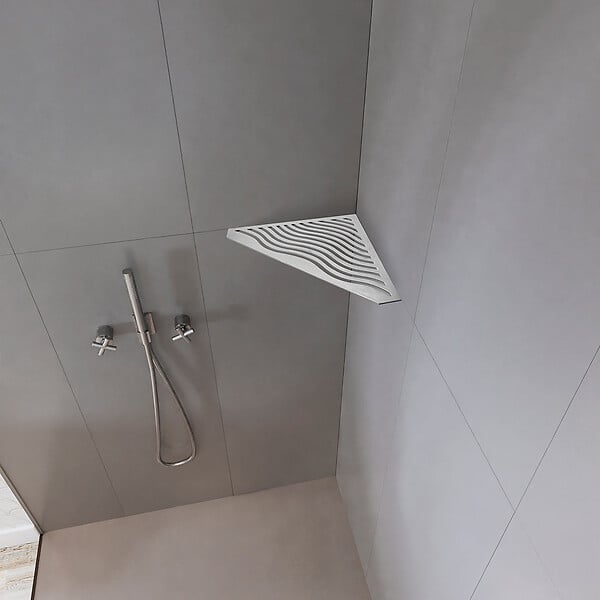 U-TILE - Etagère de douche en acier inox 20,4 x 20,4 cm x 2 mm - Pentagone design Aqua - fixation sans perçage - large