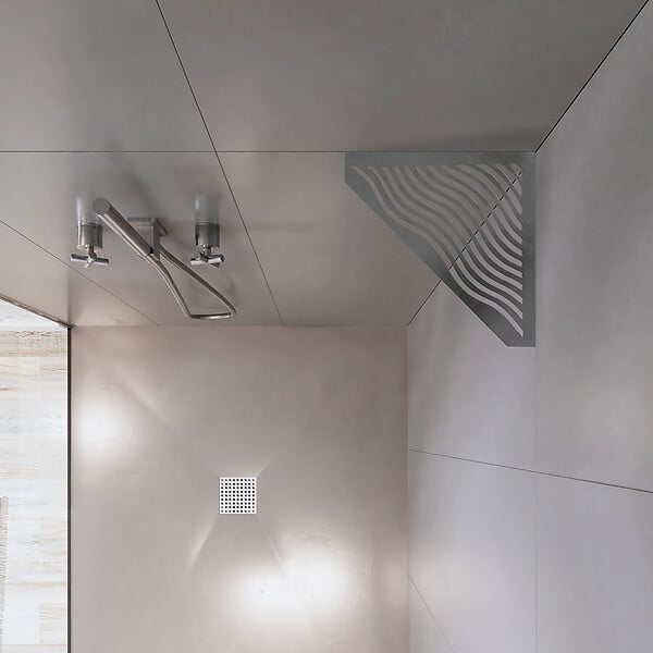 U-TILE - Etagère de douche en acier inox 20,4 x 20,4 cm x 2 mm - Pentagone design Aqua - fixation sans perçage - large