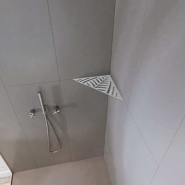 U-TILE - Etagère de douche en acier inox 20,4 x 20,4 cm x 2 mm - Triangulaire design Jungle - fixation sans perçage - large