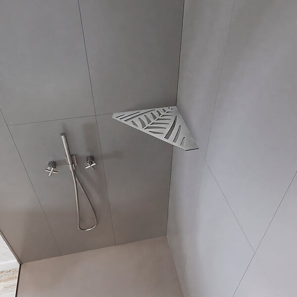U-TILE - Etagère de douche en acier inox 20,4 x 20,4 cm x 2 mm - Pentagone design Jungle - fixation sans perçage - large