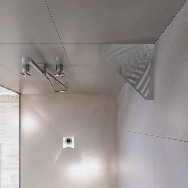 U-TILE - Etagère de douche en acier inox 20,4 x 20,4 cm x 2 mm - Pentagone design Jungle - fixation sans perçage - large