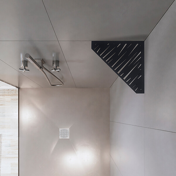 U-TILE - Etagère de douche en acier inox noir 20,4 x 20,4 cm x 2 mm - Pentagone design Tiger - fixation sans perçage - large