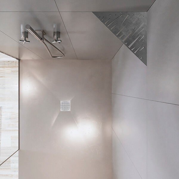 U-TILE - Etagère de douche en acier inox 20,4 x 20,4 cm x 2 mm - Triangulaire design Tiger - fixation sans perçage - large
