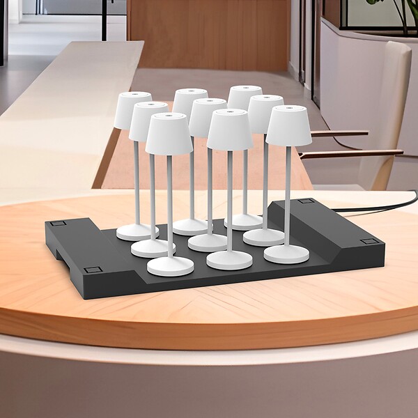 LUMISKY - 9 Lampes de table EMILY Blanc + base de chargement - large