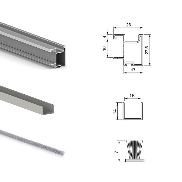 EMUCA - Kit de quincaillerie pour armoire à 2 portes coulissantes avec fermeture souple Placard 74, Modèle de poignée Sharp, épaisseur 16mm, panneaux non inclus, Anodisé mat - large