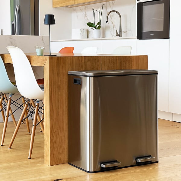 KITCHEN MOVE - Poubelle pédale tri sélectif MAJOR argent 60L - large
