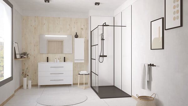 ONDEE - Panneau mural de salle de bain - bicolor - 1,2x2,55m - blanc et noir - large