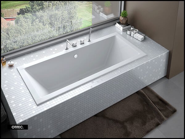 OTITEC - Baignoire Droite sans Tablier - 190 x 90 cm - QUADRO SANS TABLIER - REPOSE-TÊTE OFFERT - large