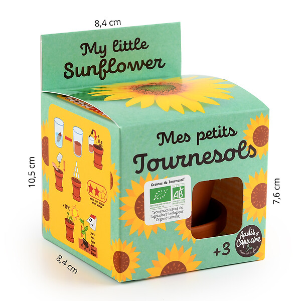 RADIS ET C - Pot 8 cm avec coupelle Tournesols - Bio - large