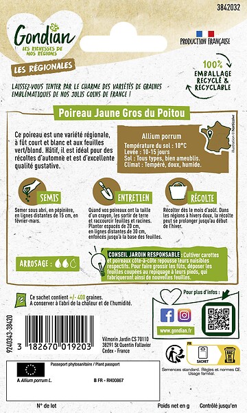 VILMORIN - Poireau jaune gros du Poitou Gondian - Graines - large