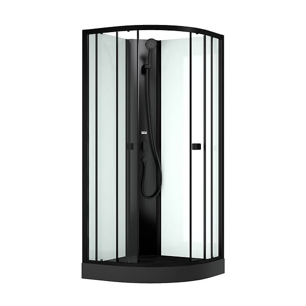 AURLANE - Cabine de douche 1/4 de cercle 85x85x200 cm - Portes coulissantes - Receveur Noir Mat - large