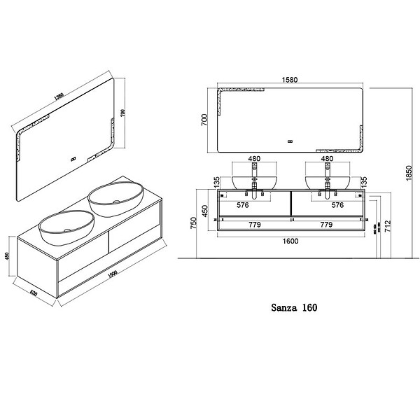 DISTRIBAIN - Meuble de salle de bain SANZA 1600 BLANC et Bois Naturel - large