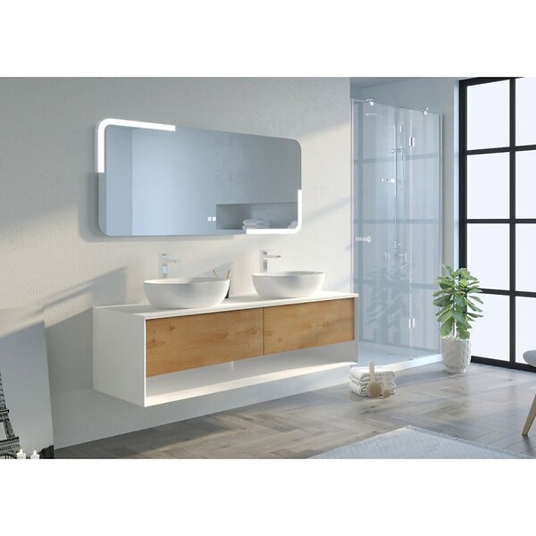 DISTRIBAIN - Meuble de salle de bain SANZA 1600 BLANC et Bois Naturel - large