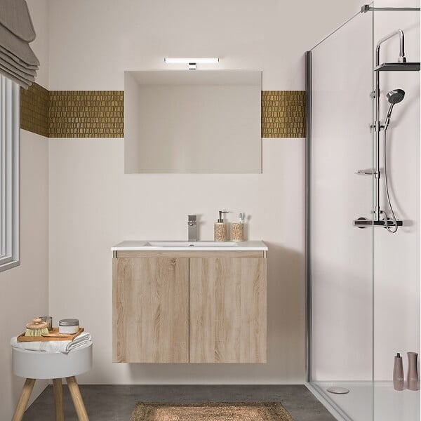 ALLIBERT - Meuble sous-vasque avec rangement Chêne Hamilton 80cm  à suspendre BAZIL - large