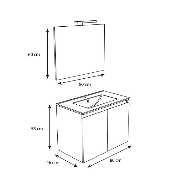 ALLIBERT - Meuble sous-vasque avec rangement Chêne Hamilton 80cm  à suspendre BAZIL - large