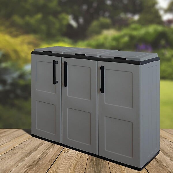 INTEC - Armoire de tri Selectif 3 Sacs Gris - Meuble de Recyclage Int / Ext - Dimensions 102 x 37 x 84 cm - INTEC - large