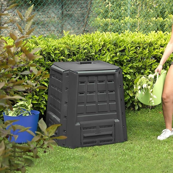 INTEC - Composteur de jardin 380L 80 x 80 x H82 cm Anthracite Déchets verts Couvercle et trappe d'extraction INTEC - large