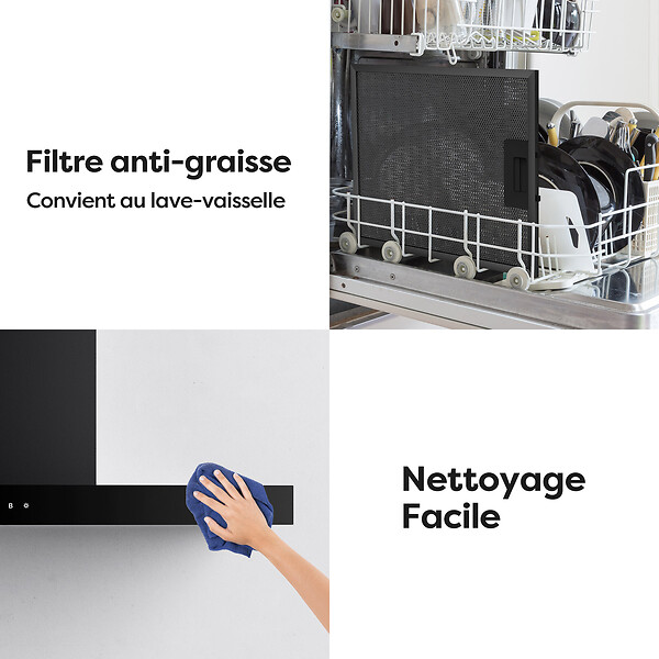 CIARRA - Hotte de cuisine 90cm APP Contrôle 650m3/h Booster Touche Tactile Noir CD9102B - large