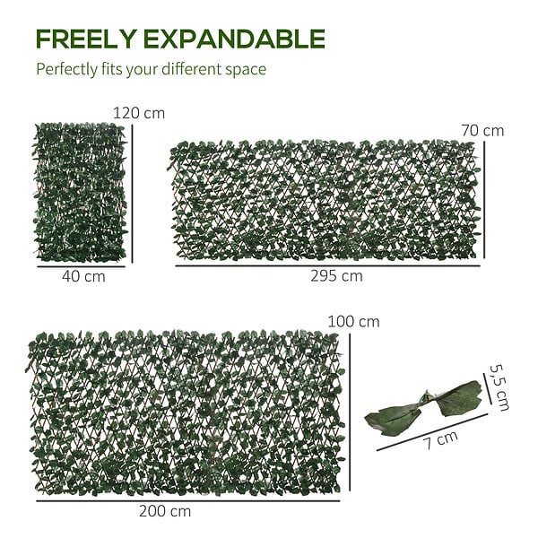 OUTSUNNY - Lot de 2 haies artificielles feuilles de lierre - treillis extensible - brise-vue canisse végétale feuillage réaliste osier polyester - large