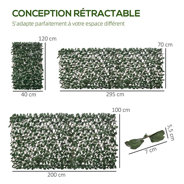OUTSUNNY - Lot de 2 haies artificielles feuilles de lierre - treillis extensible - brise-vue canisse végétale feuillage réaliste osier polyester - large