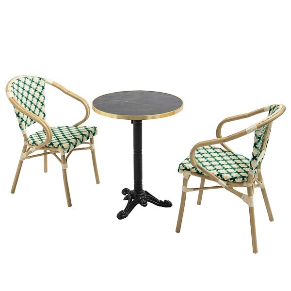 OVIALA - Ensemble table de terrasse marbre noir et 2 chaises vert - Montmartre - large