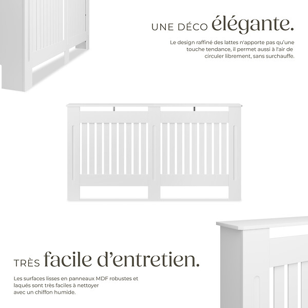 TECTAKE - Cache-radiateur VILA design à lattes avec étagère blanc - large