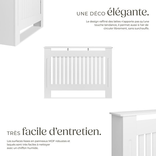 TECTAKE - Cache-radiateur VILA design à lattes avec étagère blanc - large