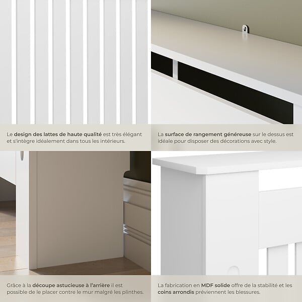 TECTAKE - Cache-radiateur VILA design à lattes avec étagère blanc - large