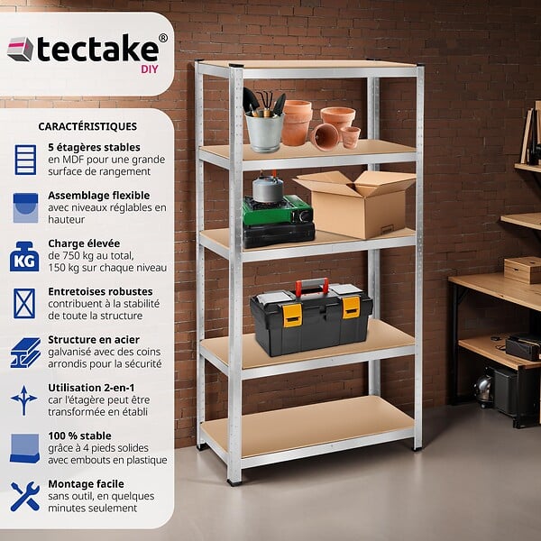 TECTAKE - Étagère robuste pour charges lourdes argent - large