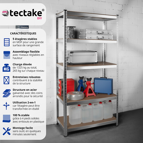 TECTAKE - Étagère robuste pour charges lourdes argent - large