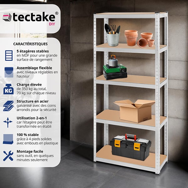 TECTAKE - Étagère robuste pour charges lourdes argent - large