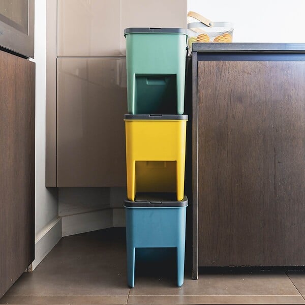 KITCHEN MOVE - 3 poubelle tri Sélectif BERGEN vert bleu jaune 3x20L - large