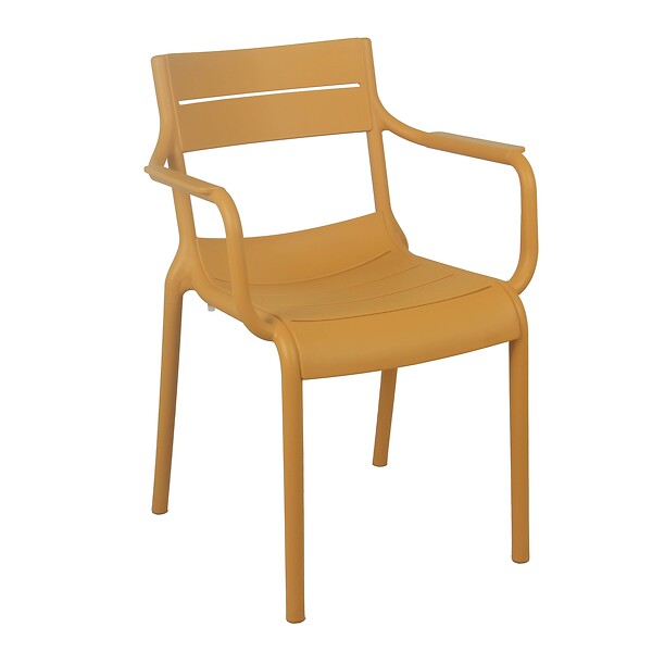 OVIALA - Lot de 4 fauteuils de terrasse en plastique jaune moutarde - Paname - large