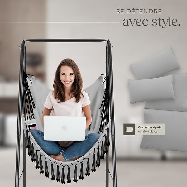 TECTAKE - Fauteuil suspendu ALISON style boho avec une capacité de charge de 160kg gris - large