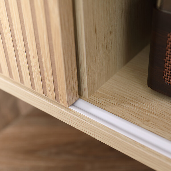 HOMCOM - Meuble TV banc TV design Urban Craft - 2 portes coulissantes, 2 niches - piètement cylindrique - panneaux particules aspect bois clair - large