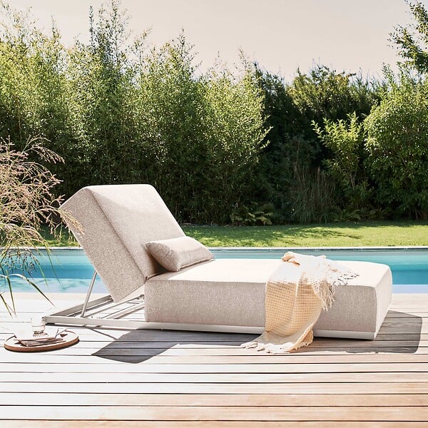 OVIALA - Bain de soleil avec coussin inclinable 5 positions beige - Havana - large