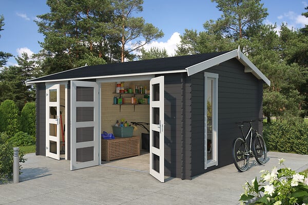 LASITAMAJA - Abri de jardin en bois Carroz2 - Anthracite - Surface intérieure 15,96 m² - large