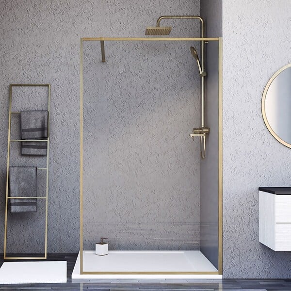 ESSEBAGNO - Square Paroi de douche verre anticalcaire et aluminium cadre complet 120 x 200 Or Brossé - large