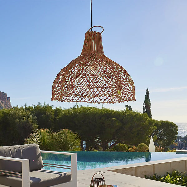 LUMISKY - Suspension Extérieure Rotin Beige D60cm Câble 5m - large