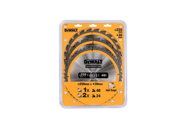 DEWALT - Coffret plastique de 3 lames Ø250mm  DEWALT DT1963-QZ Carbure Construction pour scie circulaire stationnaires : DT1952x2, DT1959 - large