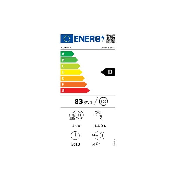 HISENSE - lave-vaisselle 60cm 14 couverts 46db inox - HS642D90X - large
