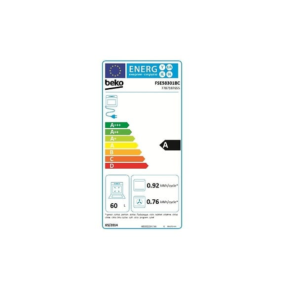 BEKO - cuisinière induction 60l 3 feux noir - FSE58301BC - large