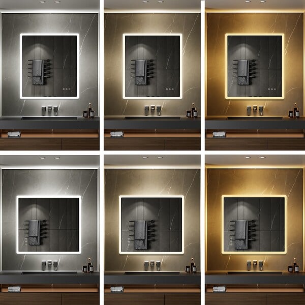 SANIVERRE - BOLEO Miroir LED lumineux 90x100 cm anti-buée, intensité 2100 lumens & couleur réglables salle de bain - large