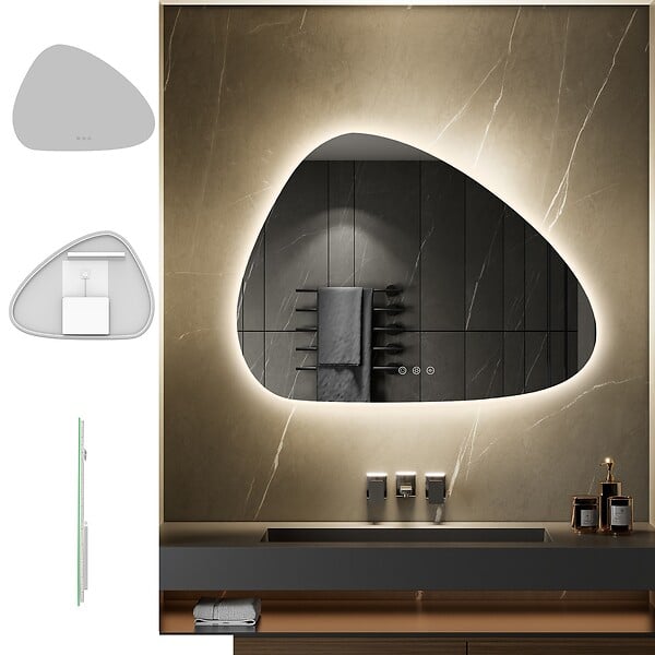 SANIVERRE - GALEO Miroir organique lumineux 60 x 80 cm antibuée + LED intensité & couleur réglables salle de bain - large