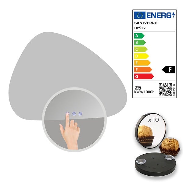 SANIVERRE - GALEO Miroir organique lumineux 60 x 80 cm antibuée + LED intensité & couleur réglables salle de bain - large
