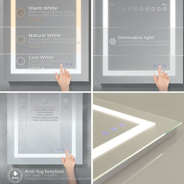 SANIVERRE - CIMEO Miroir lumineux LED 80 x 100 cm anti-buée + intensité 2100 lms & couleur réglables salle de bain - large