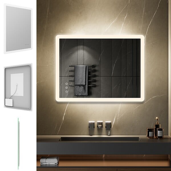 SANIVERRE - BOLEO Miroir LED lumineux 60x80 cm anti-buée, intensité 2100 lumens & couleur réglables salle de bain - large