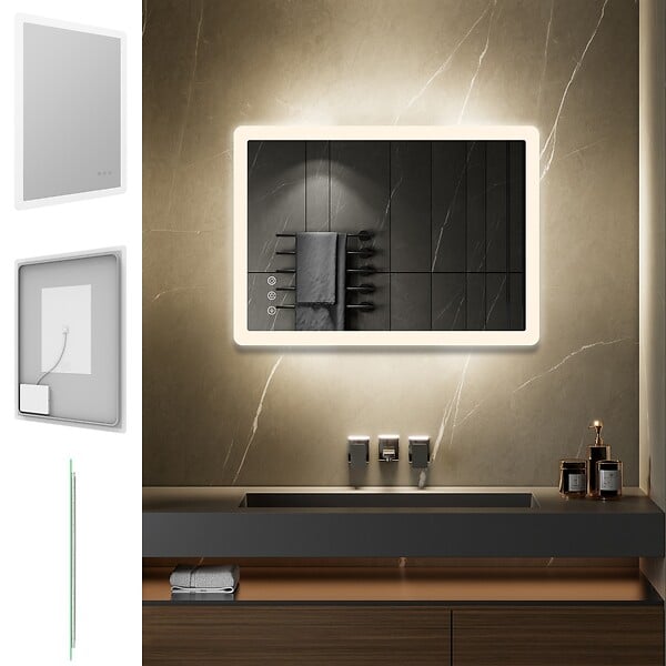 SANIVERRE - BOLEO Miroir LED lumineux 50x70 cm anti-buée, intensité 2100 lumens & couleur réglables salle de bain - large