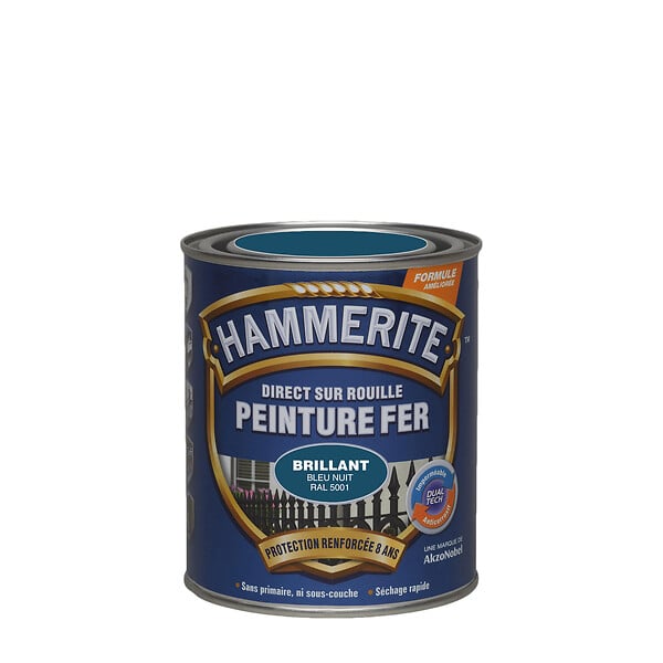 HAMMERITE - Peinture fer Hammerite Direct sur Rouille Brillant Bleu Nuit 0,75 L - large